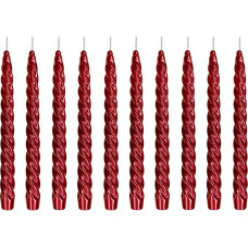 Ebersbacher Kerzenfabrik GmbH Renaissance Taper Candles Twisted Varnished Wine Red Pack of 10 Size Approx. 22 x 250 mm Individually in Foil