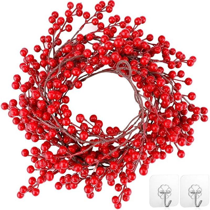 Christmas Tree Garland Christmas Berry Garland 6 Feet Red Berry Artificial Garland Plant Hanging Indoor Outdoor Holiday Wreath Christmas Hanging Decoration for DIY Wreath Fireplace Coat Wedding