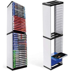 Esenlong Video Game Disc Shelf Durable CD Storage Rack DVD Holder Container Tower Stand for Holding 36 Pieces PS5 Game Discs, White Black, Acrylonitrile Butadiene Styrene