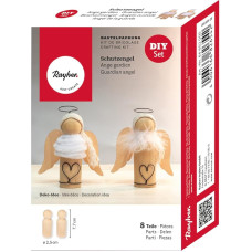 Rayher 64652000 Guardian Angel Craft Kit, 8 Pieces, DIY Set of 2 Angels, Wood, 7.7 cm, Christmas Decoration Angel