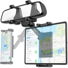 Kolasels Rear View Mirror Car Tablet Holder Tablet Holder Car Rear View Mirror Truck Rear View Mirror Tablet Car Holder with Adjustable Arm for iPad Pro Air Mini, Galaxy Z, iPhone, 4~12.9 Inch Tablets