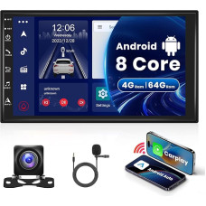 4G + 64G 8 Core 4G Android Car Radio 2 DIN with Wireless Apple Carplay Android Car GPS Navigation WiFi 7 Inch Car Radio with Mirror Link Bluetooth FM/AM/RDS/DSP/EQ/DAB/USB/OBD Steering Wheel Control