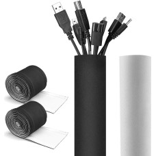 JOTO Plain Cable Tube [Pack of 2] 13.5 cm x 330 cm Velcro with Adjustable Diameter Reversible Black/White, Flexible Cord Organiser Cable Cover Protection System for TV, Computer, Home Cinema - Large