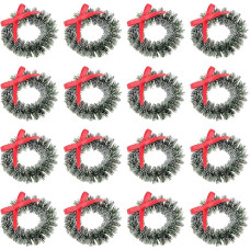 HEALLILY Pack of 20 Mini Christmas Wreaths Christmas Candle Rings Artificial Pine Wreath Xmas Pillar Candles Holder for Christmas Holiday Table Centrepiece Decor