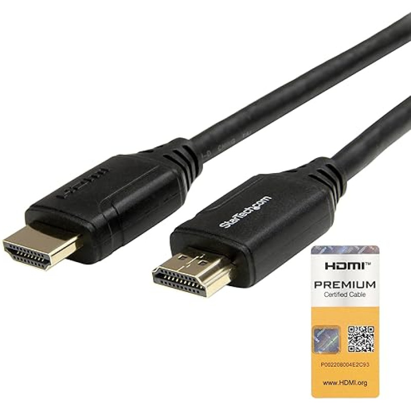 StarTech.com 2 m Premium Certified HDMI 2.0 Cable with Ethernet - High Speed Ultra HD 4K 60Hz HDMI Connection Cable HDR10 - HDMI Cable (Male/Male) - for UHD Monitors/TVs/Displays (HDMM2MP)