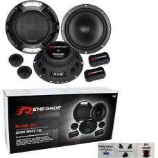 RENEGADE RX6.2C 2-Way System Kit 6.5 Inch 165 mm Diameter 100 Watt RMS 200 Watt Max Tweeter Crossover 4 Ohm Black per Pair