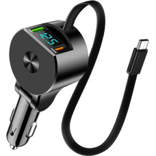 3-in-1 Roll-Up Car Charger, 75 W Cigarette Lighter USB QC3.0 + PD 30 W, Mobile Phone Quick Charger, Car Cigarette Lighter Plug Adapter with LED Voltmeter, Compatible with Mobile Phone, GPS, Tablet, PC