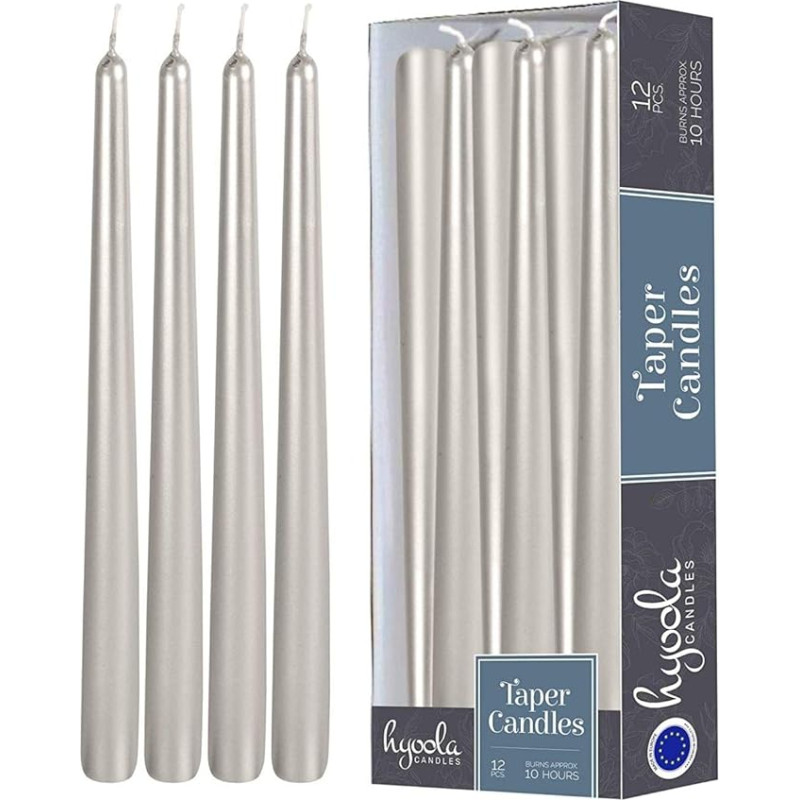 Hyoola Taper Candles - 30 cm Metallic Titanium, Drip-Free Table Candles - Candles Long Burning Time 10 Hours - Pack of 12