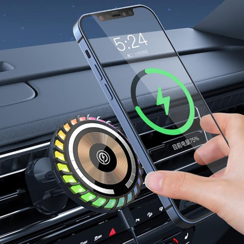 Kwak's Wireless Car Charger, Car Charger for 99% Air Vent Magnet, Car Fast Charger with Cool Lights