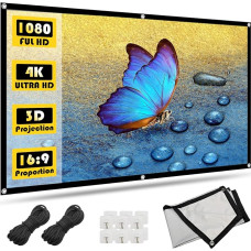 TAOYIO Canvas Projector Outdoor 84 Inch Projector Screen, 16:9 HD Screens for Projector Mobile Foldable with Hook and Rope for Home, School, Meetings, Camping, Home Cinema (186 x 105 cm, 6 Holes)