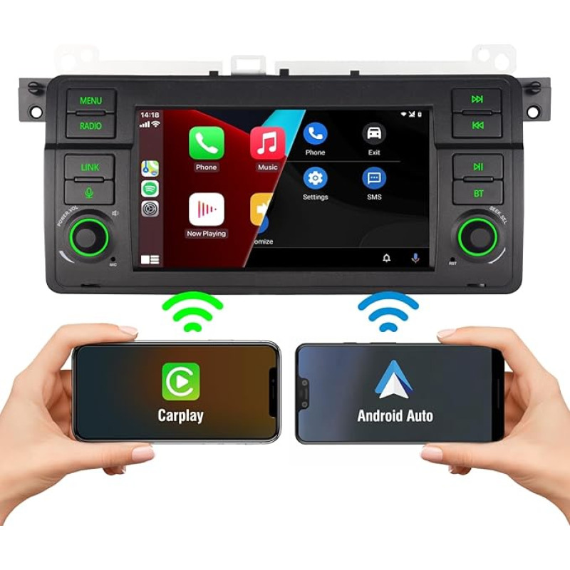 Car Radio for BMW E46 3 Series 1999-2005 Radio Screen Built-in Wireless Carplay Android Car Navigation with Bluetooth DSP EQ Subwoofer Steering Wheel Control AM FM RDS Radio 7 Inch Touchscreen 1080P