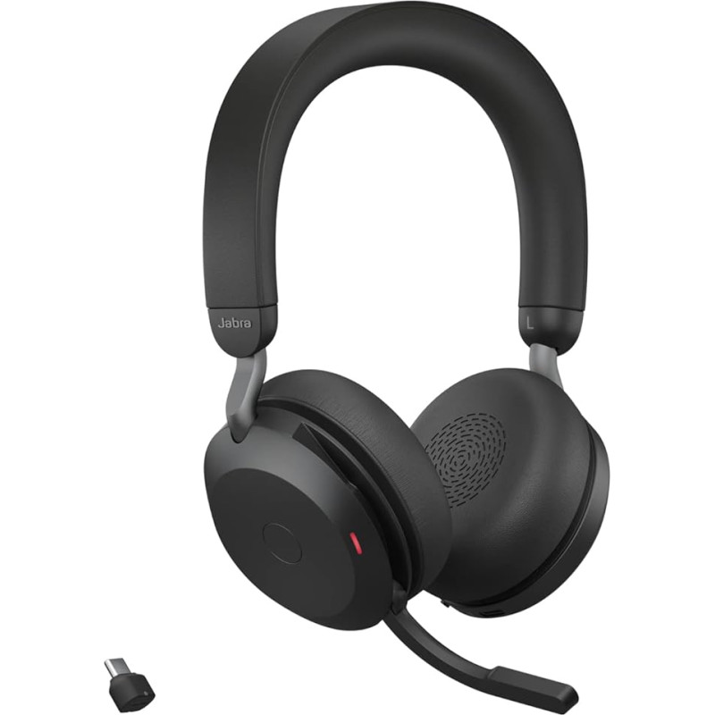 Jabra Evolve2 75 Wireless PC Headset with 8 Microphone Technology - Dual Foam Stereo Headphones with Advanced Active Noise Cancellation, USB-C Bluetooth Adapter and UC Compatibility - Black