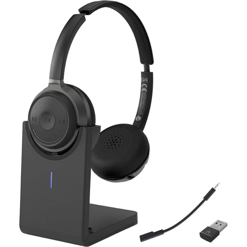 Avantree Alto Clair 2 - Multifunctional Bluetooth Headphones and Removable Noise Cancelling Microphone with Wired Wireless Headset, Dual Link for PC, Laptop and Phone, USB, Clear Calls