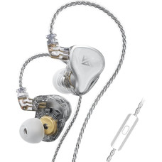 KZ ZAS In-Ear Monitors, Strong Bass In-Ear Earbuds with Wired Hybrid Headphones with Dual Dynamic Driver, HiFi Stereo Headset for Studio, Podcast, Monitor, Cellphone, PC, MP3/4 (Silver, No Microphone)