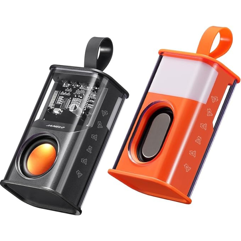 JAMELO Wireless Bluetooth Speaker, Portable Bluetooth Speaker with RGB Light, Supports TWS Connection, TF Card, Transparent, for Home, Party, Travel (Black and Orange)