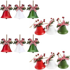 AILINDA Pack of 12 Christmas Bells Ornaments in Red White Green Large Christmas Tree Bells with Holly Berry Bells for Hanging Christmas Wreath Decoration Holiday Party Supplies (Trumpet)