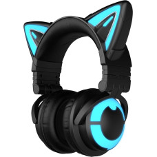 YOWU RGB Cat Ear Headphones 3G Wireless 5.0 Foldable Gaming Headset with 7.1 Surround Sound, Built-in Microphone and Adjustable Lighting and Effect via App, Type-C Charging Audio Cable (Black)