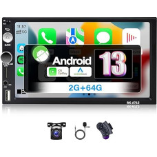 2G + 64G CAMECHO Android 13 Car Radio Double DIN with Carplay Android Car Navigation Bluetooth 7 Inch Car Radio Touch Display with WiFi RDS/FM and USB + Reversing Camera