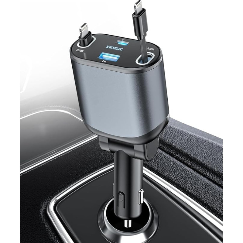 Retractable Car Charger 【2 Lightning】Mobile Phone Quick Charger Car Cigarette Lighter Plug Adapter Retractable Car Charger Compatible with iPhone 14/13/12/11/10/9/8/Pro/ProMax/Mini/iPad