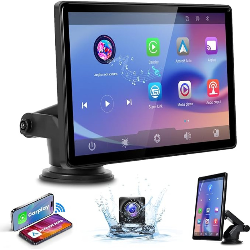 Hodozzy Wireless Carplay Screen Android Car 8 Inch IPS Portable Car Radio Bluetooth with YouTube/Netflix/Voice Control/AUX/TF/DSP/FM Transmitter