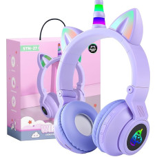 OHAANYY Wireless Headphones for Children, Headphones Bluetooth Unicorn Foldable, Girls with Cable and Microphone Headphones Children with LED Light Stereo Headphones for Mobile Phone/Tablet/PC