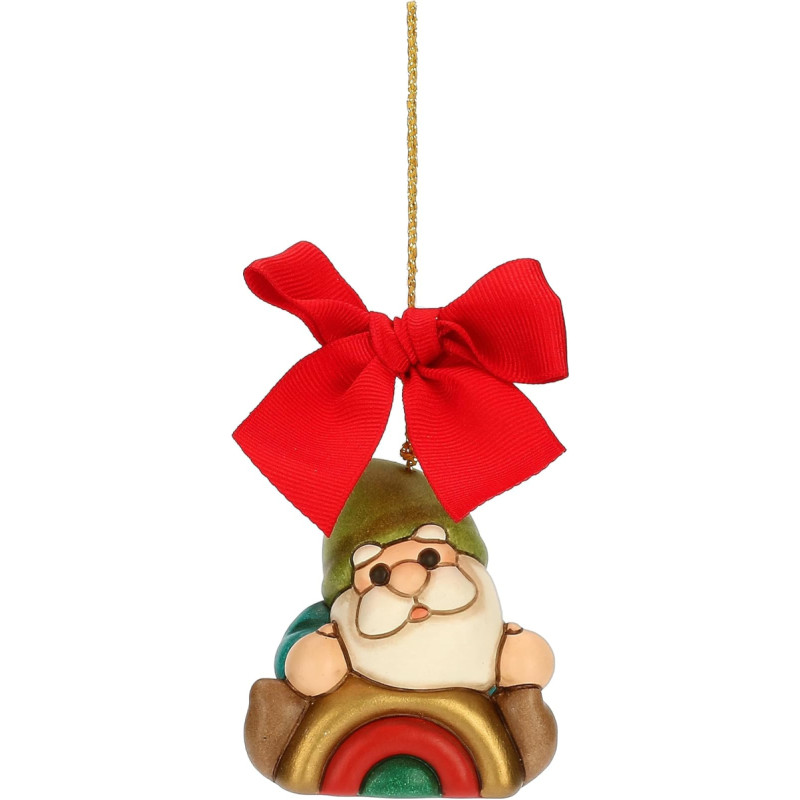 THUN, Oliver Gnome with Rainbow Ceramic Hand Decorated Maxi Version Magic Forest Line Christmas Decoration 6 x 5 x 6.8 cm H