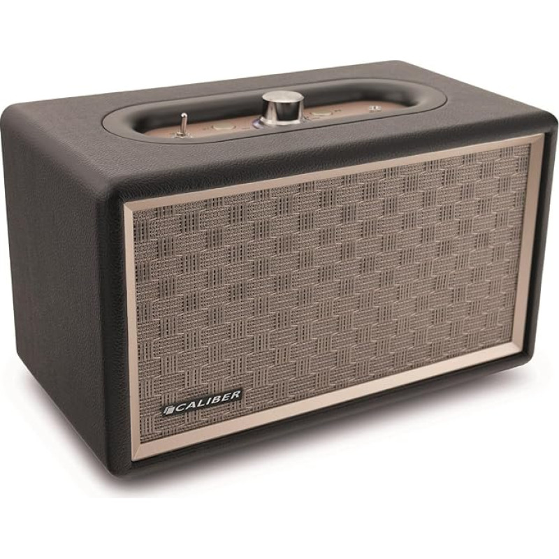 Caliber Bluetooth Speaker - Wireless Box - Retro Look - AUX - Wooden Housing with Faux Leather - 60 Watt - Black - 4 Hours Battery