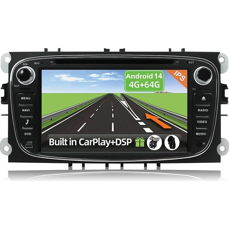 YUNTX Android 14 Car Radio Suitable for Ford Mondeo/S-max/Focus/C-max/Connect - [4G+64G] - Free Back Camera - GPS 2 DIN - Supports DVD/DAB+ / Steering Wheel Control / WiFi / Bluetooth / Carplay