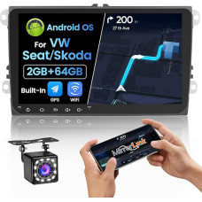 (2 + 32 GB) 9 Inch Touchscreen Android Car Radio with Sat Nav for VW Golf 5 Golf 6 T5, Hikity Double DIN Car Radio Bluetooth with Screen, Mirrorlink, GPS, USB, FM, RDS, SWC, WiFi, Canbus, Reversing