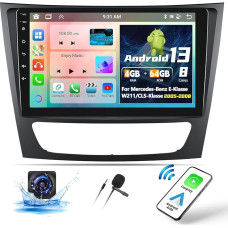 OiLiehu 4+64G Android 13 Double DIN Radio Carplay Android Car Radio with Screen 9 Inch for Mercedes Benz W211 E-Class CLS-Class W219 (2005-2008) Support Bluetooth GPS FM RDS WiFi DSP