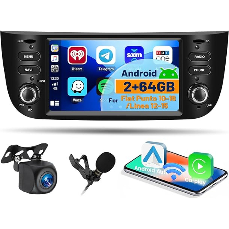 Hikity Android 13 Car Radio with Navigation System for Fiat Punto 2010-2016 for Fiat Linea 2012-2015, Wireless CarPlay & Android Car, 6.2 Inch Touchscreen RDS FM Radio GPS WiFi Reversing Camera