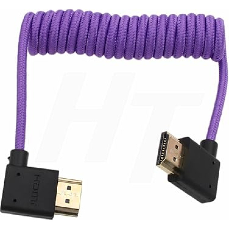 HangTon HDMI to HDMI 4K 8K 60p Cable Right Angle Braided Coiled for Panasonic Sony Canon Nikon ZCAM Camera Atomos Ninja V SmallHD Blackmagic Monitor Purple