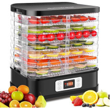 MEYKEY Stainless Steel Dehydrator with 8 Compartments 400 W, Dryer for Fruit, Meat & Herbs Including Non-Stick Silicone Dehydrator Leaves, 30-70°C, 72-Hour Timer