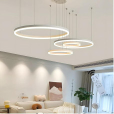 Metal LED Chandelier, 4 Circles 20 + 40 + 60 + 80 cm, 100 W Rings Ceiling Pendant Lamp, Dimmable Remote Control 3000-6000 K, Acrylic Shade Pendant Light, Living Room, Bedroom, Foyer, Dining