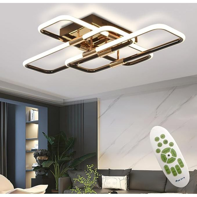 AHRHSM LED lubų šviestuvas Dimmable Black Modern Living Room Lamp with Remote Control Rectangular - 54 W for Bedroom Living Room Study