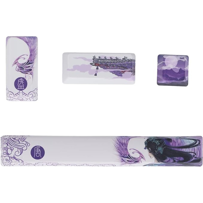 ASHATA 4 Pieces Custom Keycaps Replacement, Space+ESC+Enter+Numpad Enter Keys, Comfortable Feel, Colour-Resistant, Anime Personality, DIY PTB Keycaps for Mechanical Keyboards (Purple +