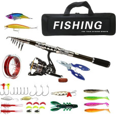 Combo Angelruten und Rollen, Combo Angelruten und Rollen, leichte und teleskopische Wasser-Angelrute - tragbares Reise-Set zum Angeln im Salzwasser, Angelausrüstung,