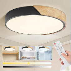 Glamexx24 Wooden LED Ceiling Light Flat Round Wood Lamp Diameter 50 cm 3000-6000 K 50 W 4000 LM Dimmable with Remote Control Modern Simple for Bedroom Living Room Kitchen Dining Room