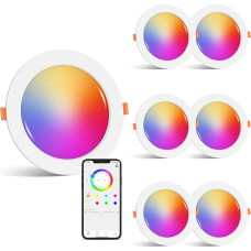 Smart LED Recessed Spotlight, Flat 12 W LED Spotlights, 230 V, IP44 Bathroom Recessed Lights, 98 mm, Compatible with Alexa, Warm White & RGB Bluetooth Ceiling Spotlights, Colour Changing for Living
