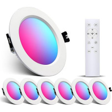 LED Recessed Spotlights, 230 V RGBW, Smart LED Spotlights, Dimmable, App, Bluetooth Recessed Spotlights, Warm and Cold White, Colour Changing, 2700 K - 6000 K, Set of 6, 10 W, Aluminium, LED