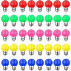 LED Pack of 40 Coloured Light Bulbs E27 Colourful LED 3 W 240 Lumens Decorative Light and Design E27 Colourful Bulbs Mixed Colours Red Yellow Blue Green Pink