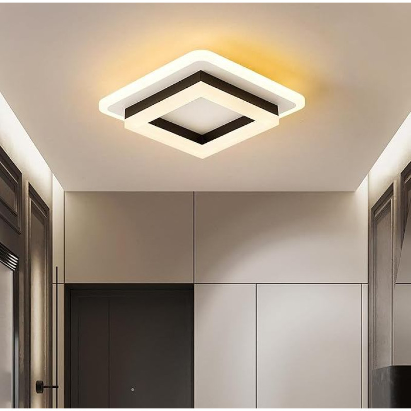 CRFASIBE LED Indoor Ceiling Light, 20 W Black Square Pendant Lamp, Modern Acrylic Tricolour Ceiling Light for Hallway, Office, Bathroom, Kitchen, Living Room