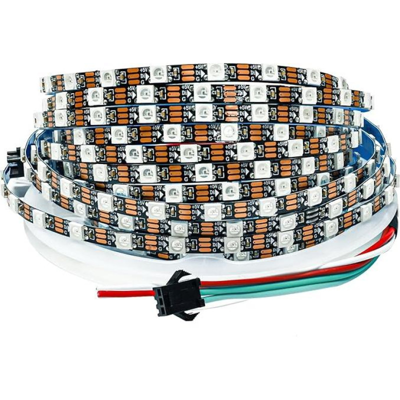 WS2812B LED Strip Light 5 V, 5 mm Wide Ultra Thin RGB Pixel Strip 5 m 5050 300 LEDs IP30 Black PCB Full Colour Individually Addressable Light Strip for DIY Advertising Decoration