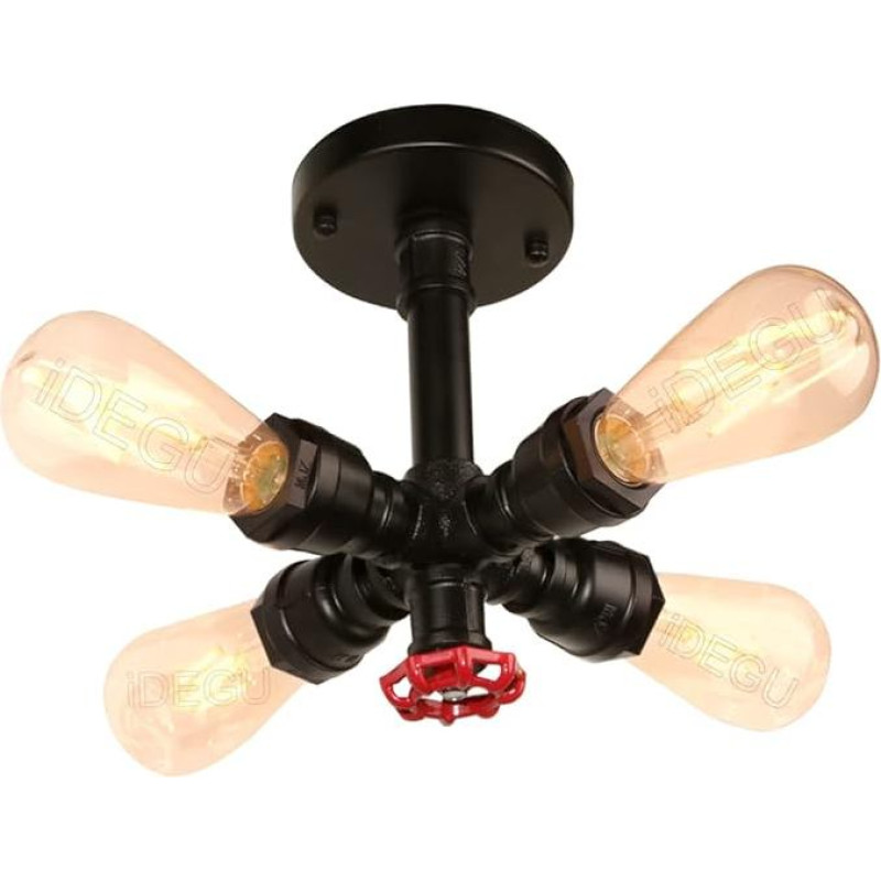 Industrial Ceiling Light Water Pipe Lamp 4 Lights E27 Socket Ceiling Lamp Vintage Tube Lampshade 22 cm (Black)