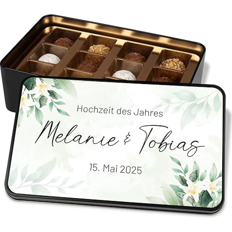 Asmeninis šokoladas vestuvėms - Jūsų vestuvių dovana nuotakai ir jaunikiui - pralinijų skarda 