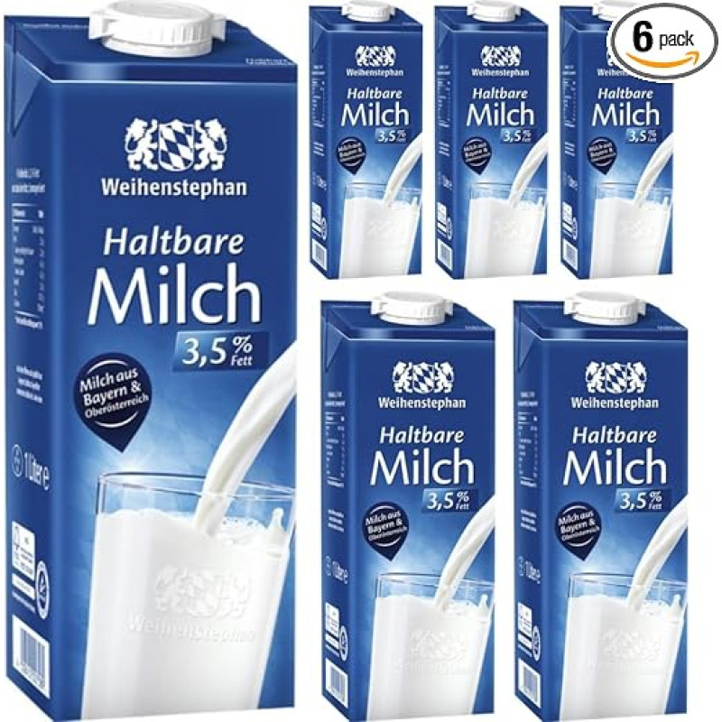 Pufai Weihenstephan Durable Milk 3.5% Fat, Milk 1000 ml x 6 Pieces with Pufai Free Surprise Gift