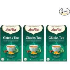 Yogi Tea - Lucky Tea, ajurvedinė ekologiška prieskonių ir vaistažolių arbata, arbatos maišeliai, cinamono, apynių ir apelsinų žievelių mišinys, 3 pakuotės, 3 x 17 maišelių (iš viso 51 arbatos maišelis), idealiai tinka dovanoms
