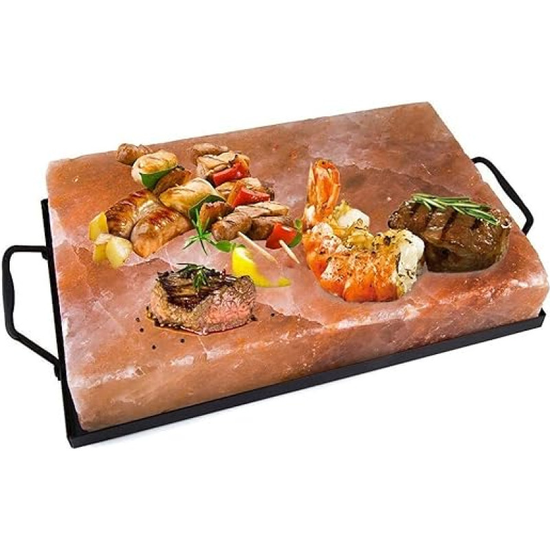 Magic Salt® Lighting For Your Soul Salzplatte rosa 30 x 20 cm mit Ständer zum Kochen von Fleisch und Fisch
