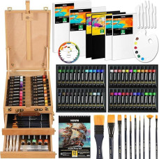 VISWIN 74 Piece Premium Acrylic Painting Set, Painting Set with Table Sketch Box, 48 Colours Acrylic Paints, Canvas Plates, Nylon Brushes and Some Other Accessories, for Adults, Beginners, Artists