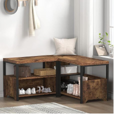 Bench with Storage Space, Shoe Bench with Seat L Shape, Wooden Bench with 3 Open Compartments, Corner Shoe Bench for Hallway, Entrance, Bedroom, Living Room, Vintage Brown, 35 x 145 x 53 cm (D